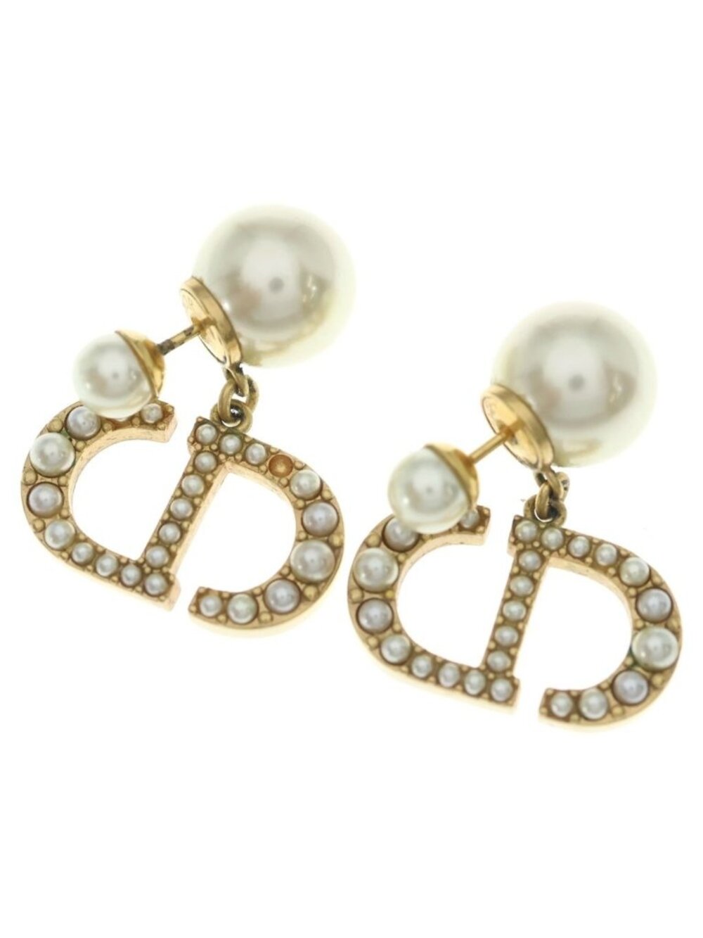 Dior Tribales Faux Pearl Earrings CD Logo Gold